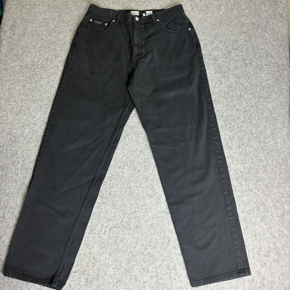 Calvin Klein Jeans Mens 33x32 Black Straight Leg Denim Pants Vintage 100% Cotton - Picture 1 of 7